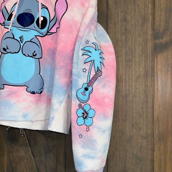 Disney Stitch Ohana Teen tie dye cotton candy colored Large cropped sweatshirt‎ - Picture 5 of 6